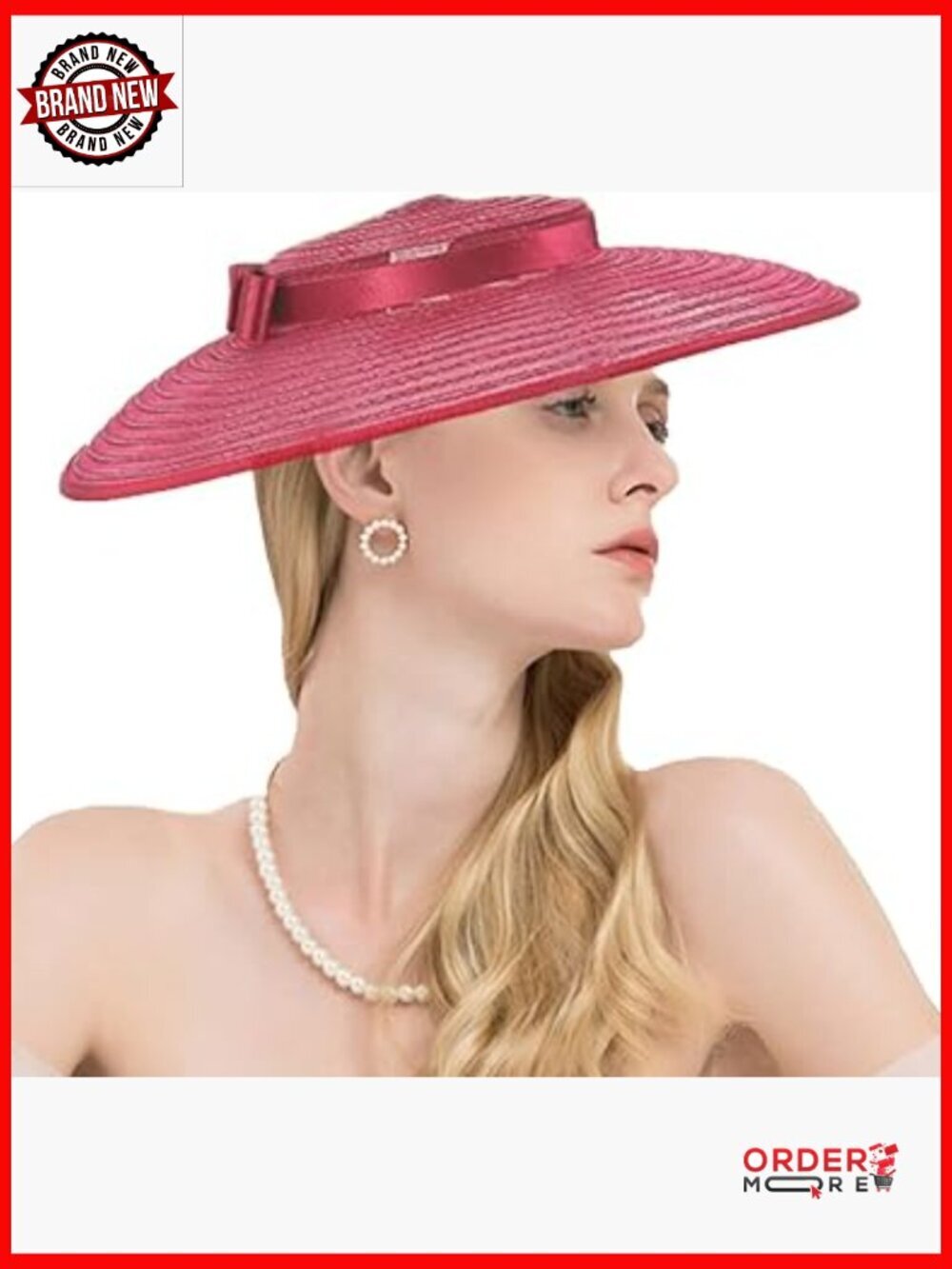 Adjustable Straw Fedora Hat with Bow, 13.7 Inch Brim, Lightweight Polyester